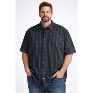 George Men's 2XL Black Plaid Button Down Shirt Short Sleeve Casual Cotton Blend